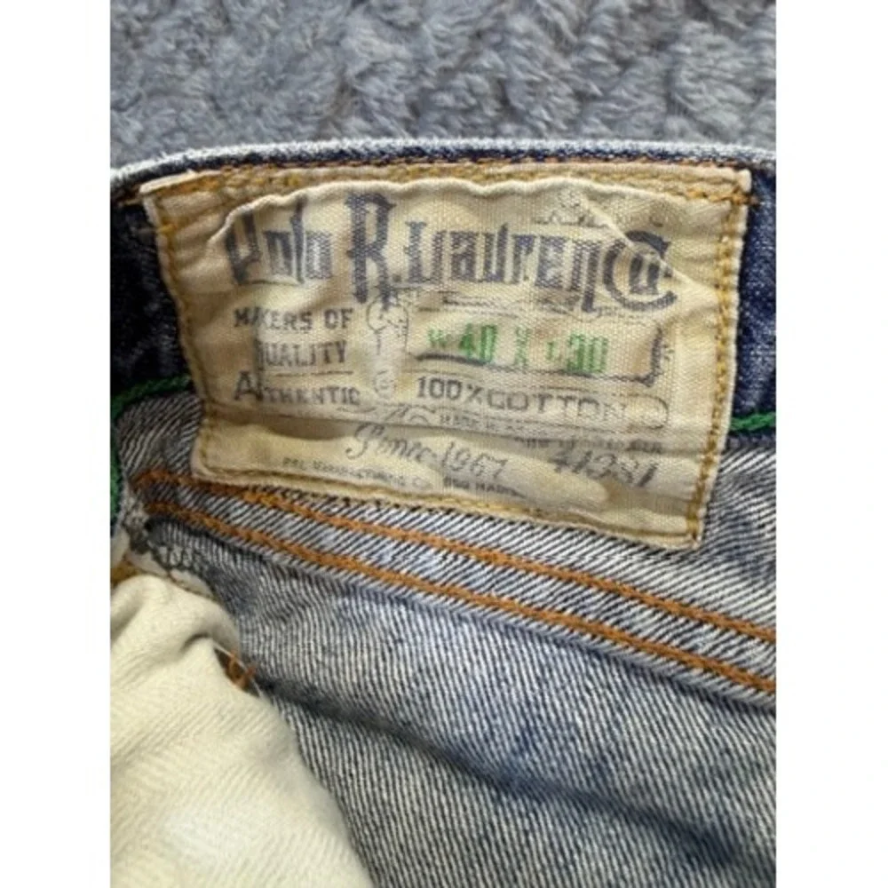 Polo Ralph Lauren Jeans Men 40x25 Blue Straight 018 Button Fly‎ Med Wash Denim